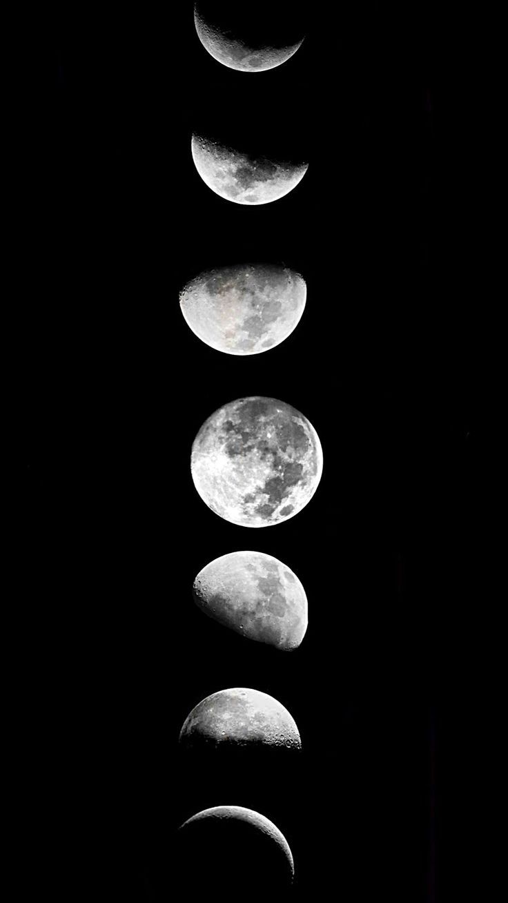 five phases of the moon are shown in this black and white photo with no image