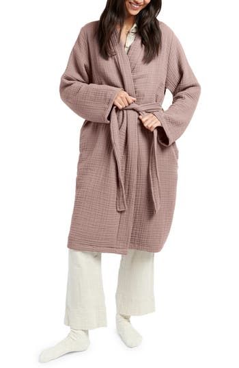 Enjoy the luxurious elegance of a spa-inspired robe at home with this supercomfy style made from four-ply gauze woven from long-staple Turkish cotton. It's also garment washed for added lived-in softness from the first wear. 42" length ( size X-Large)   Open front   V-neck   Long sleeves   Side-seam pockets   Removable tie belt   100% cotton   Machine wash, tumble dry   Made in Turkey   OEKO-TEX®–certified materials free of harmful substances Gender Inclusive, Spa Inspiration, Fabric Gift Bags, Sleepwear Robe, Fabric Gifts, Nordstrom Store, Free Fabric, Tie Belt, Print Gifts