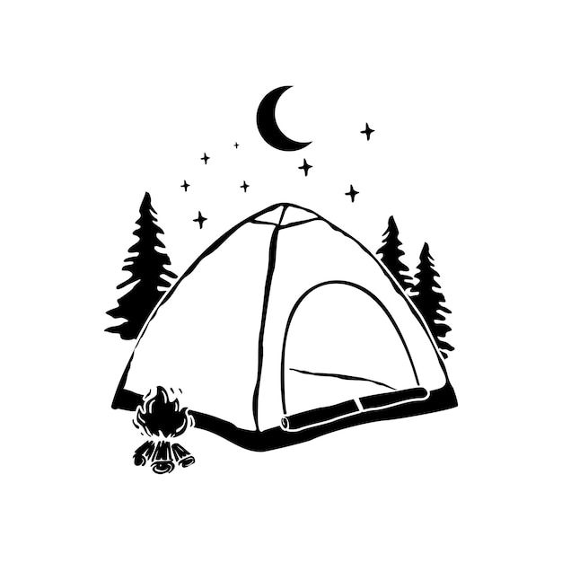 a drawing of a tent in the woods