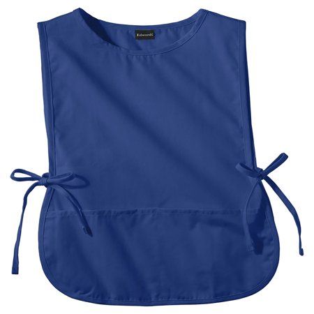 a blue apron with ties on the side