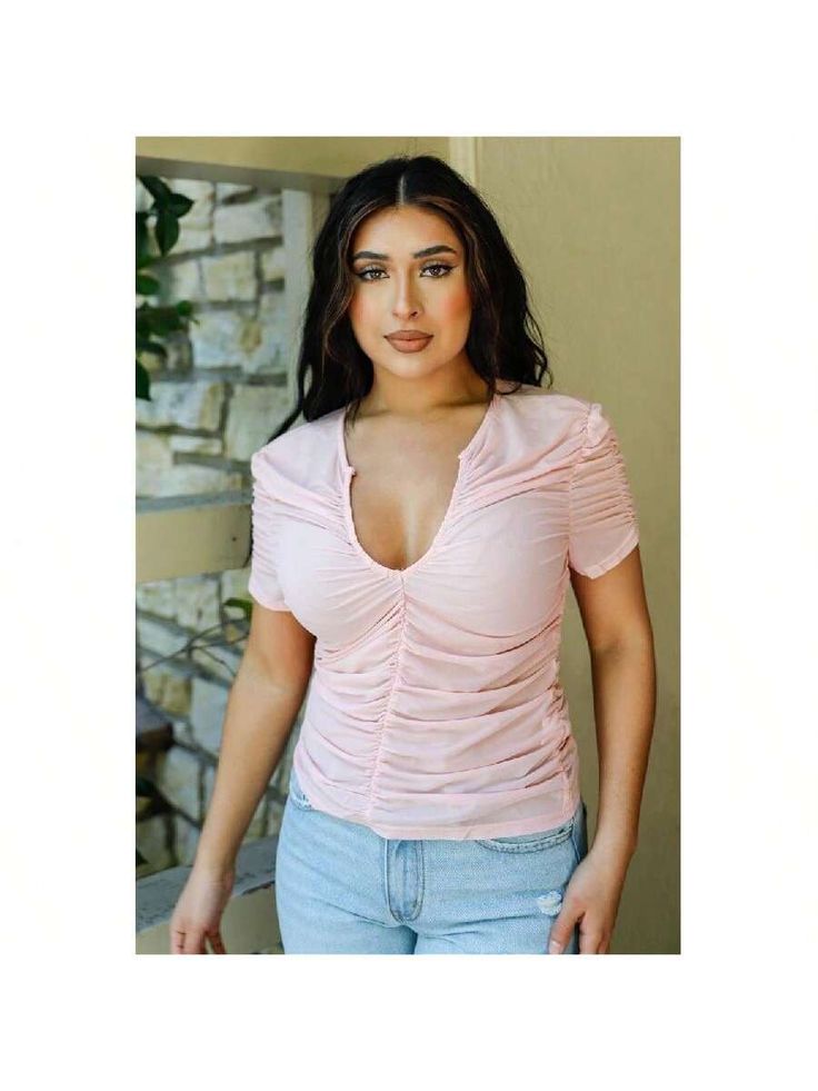 Imported
S.M.L
solid color, mesh material, ruched, front cut-out detail with hook & eye closure, short sleeves, fitted, stretchy, unlined, semi-sheer, casual, cute, bright, trendy, perfect summer look
100% Polyester 
Pink
TSH  Mesh Ruched Cut-out Detail Short Sleeve TopMesh Ruched Cut-Out Detail Short Sleeve Top Multicolor     Plain    Women Clothing, size features are:Bust: ,Length: ,Sleeve Length: Mesh Material, Summer Look, Hook Eye, Short Sleeve Top, Perfect Summer, Summer Looks, All Fashion, Women Clothing, Womens Tees