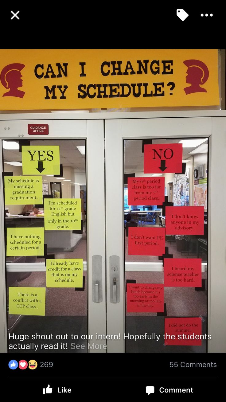 an office door with sticky notes attached to the glass and doors that say, can i change my schedule?