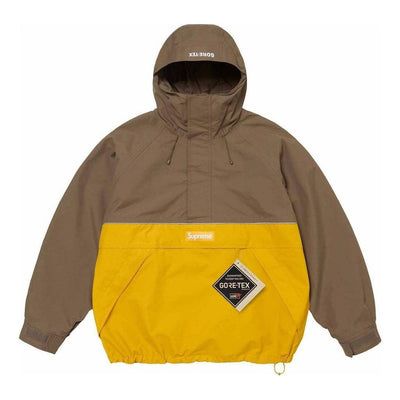 Supreme GORE-TEX Anorak 'Yellow Brown' SUP-SS24-010 Yellow Winter Parka With Pockets, Functional Yellow Windbreaker For Outdoor Activities, Yellow Functional Windbreaker For Outdoor Activities, Sporty Yellow Hooded Jacket For Streetwear, Yellow Windbreaker With Pockets For Fall, Yellow Outdoor Outerwear With Detachable Hood, Yellow Hooded Jacket With Pockets For Streetwear, Fall Yellow Windbreaker With Pockets, Yellow Long Sleeve Hooded Jacket For Streetwear