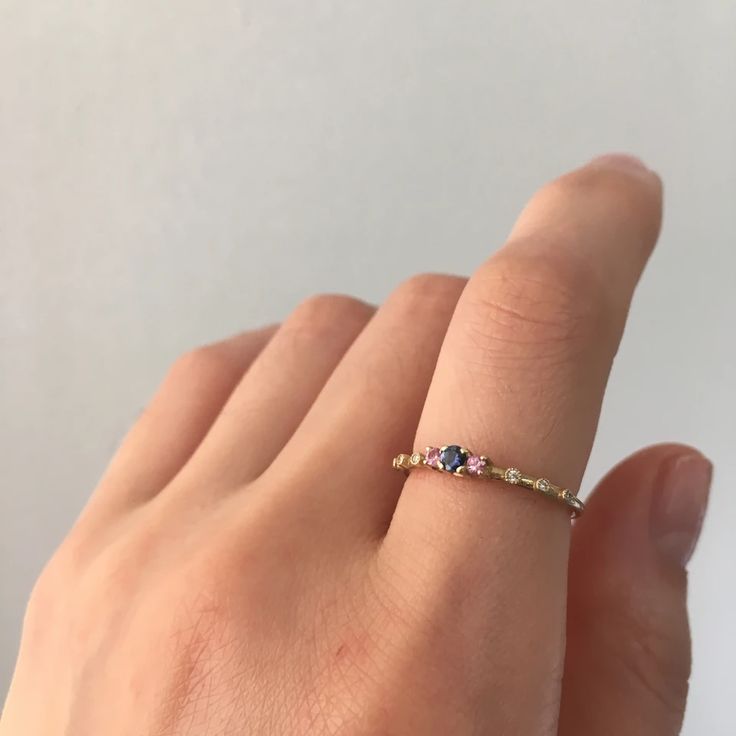 Nail Ring, Tiny Diamond, Mean It, Blue And Pink, Pink Sapphire, Bezel Setting, Labor, Blue Sapphire, Of Love