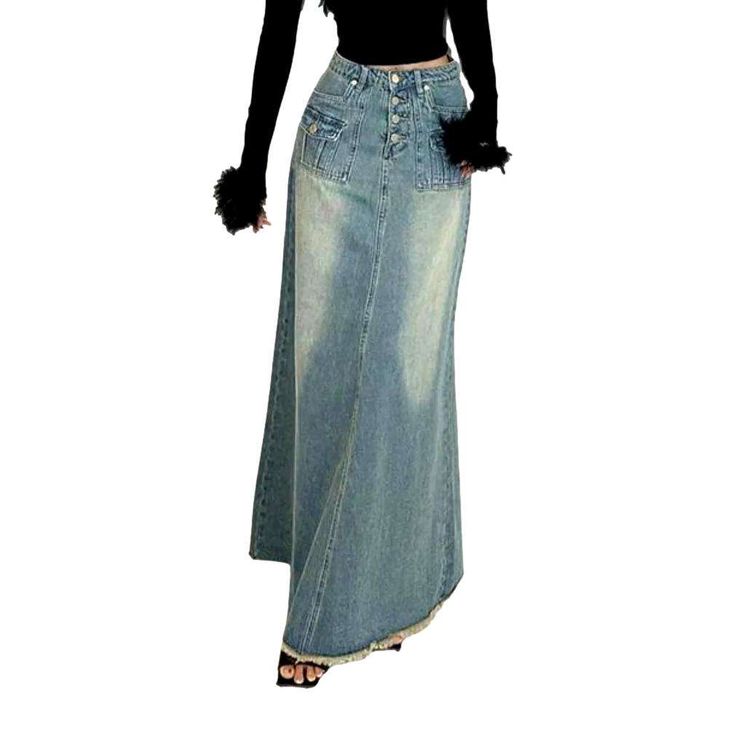 Introducing the 2023 Spring-Summer Collection's free-spirited chic retro denim skirt. a perfect blend of vintage vibes and modern fashion!Why This Skirt Is A Must-Have: Boho-Inspired: An easy-going. free-spirited look with a timeless. classic edge. Vintage Feel: A unique silhouette with a high-waist fit for a feminine touch. Long Length: Flowy and sophisticated. this skirt is designed for maximum impact. Button Closure: A classic button closure lends a subtle hint of sophistication. A Timeless P Chic Non-stretch Mid-rise Skirt, Non-stretch High Waist Skirt With Frayed Hem, High Waist Medium Wash Skirt For Spring, Summer Denim Maxi Skirt In Dark Wash, Summer Dark Wash Denim Maxi Skirt, Denim Maxi Skirt For Summer, Bohemian Medium Wash Denim Skirt For Summer, Summer Bohemian Medium Wash Denim Skirt, Medium Wash Bohemian Denim Skirt For Summer