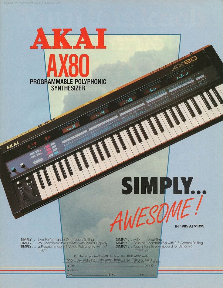 an advertisement for the akai ax800 electronic keyboard, which is also used by musicians