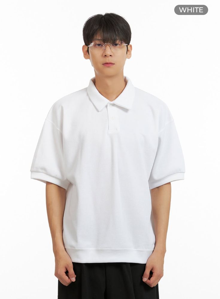 Product Detail Style : Casual Occasion : Work wear, Back to school Type : Men, TShirts Detail : Buttoned Print : Solid Material : Cotton Sleeve : Short sleeve Neck : Collar Length : Regular Fit : Loose fit Cotton100 Color : White Made in Korea Model Size Model is wearing size M/L and the color White. Height : 6'0" | 184cm / Top : L / Bottom : XL (32 inch) .prddescription table, .prddescription td, .prddescription th { border : 1px solid black; border-collapse : collapse; padding: 10px; } Size(In White Classic T-shirt With Ribbed Collar, White Cotton Polo Shirt With Ribbed Collar, White Collared T-shirt For Streetwear, Collared Cotton Tops For College, White Ribbed Collar Tops For Streetwear, White Tops With Ribbed Collar For Streetwear, Relaxed Fit Cotton T-shirt With Ribbed Collar, White T-shirt With Ribbed Collar And Relaxed Fit, Casual White T-shirt With Ribbed Collar