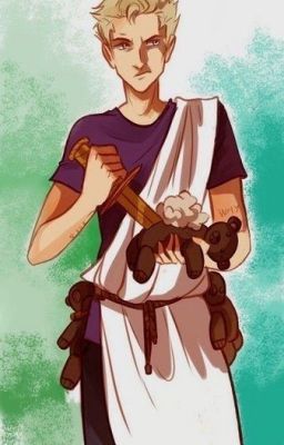 a drawing of a man holding a teddy bear in his hand and wearing an apron