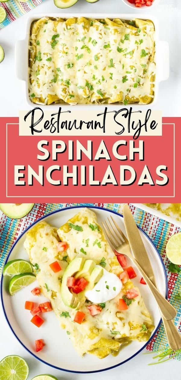 an enchiladas dish on a plate with limes and tomatoes