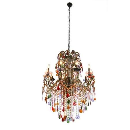 a chandelier hanging from the ceiling with lots of lights and beads on it