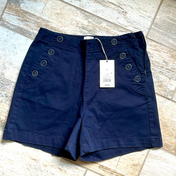 Brand New From Target. Size 2. Never Worn, Tags Still Attached. Summer Fitted Navy Bottoms, Navy Bottoms With Short Inseam For Summer, Navy High-waisted Shorts For Spring, Navy High Waist Shorts For Summer, Navy High-waist Shorts For Summer, Navy Summer Shorts, Blue Summer Bottoms With Button Closure, Navy Spring Shorts With Short Inseam, Navy Shorts For Spring With Short Inseam