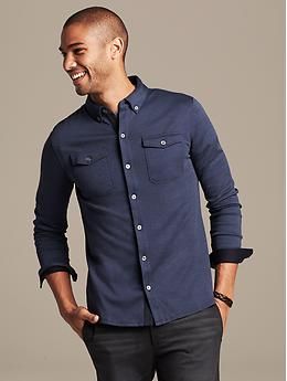 Luxe-Touch Button-Down Utility Shirt | Banana Republic Business Casual Top With Button Closure And Casual Collar, Casual Collared Dress Shirt For Fall, Classic Formal Tops With Pockets, Casual Fall Collared Dress Shirt, Fall Casual Collared Dress Shirt, Business Casual Button-up Dress Shirt With Placket, Fitted Business Shirt With Pockets, Fitted Button-up Dress Shirt With Pockets, Formal Shirt With Spread Collar And Pockets