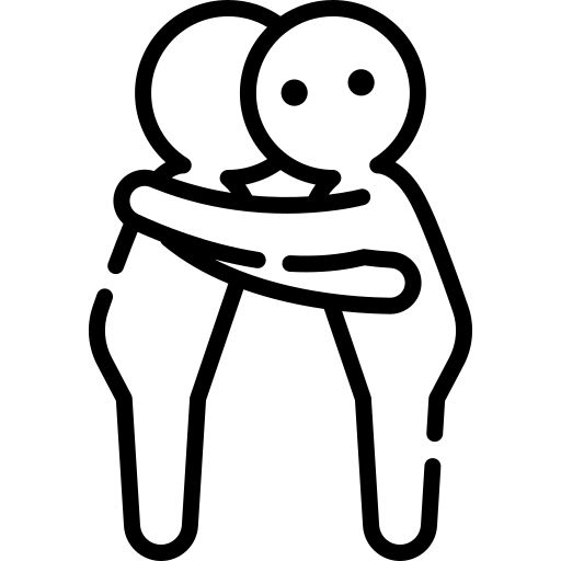 a black and white drawing of a person hugging each other with their arms wrapped around them