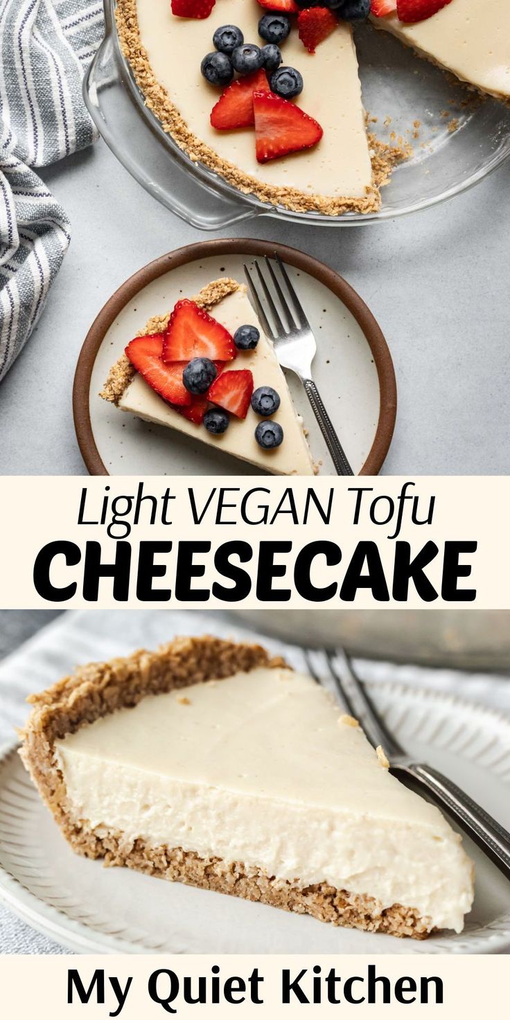 this light vegan tofu cheesecake is so good it's made with fresh strawberries and blueberries