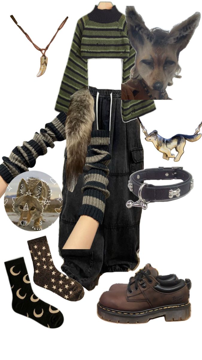 a collage of clothing and accessories including shoes, boots, bracelets and necklaces