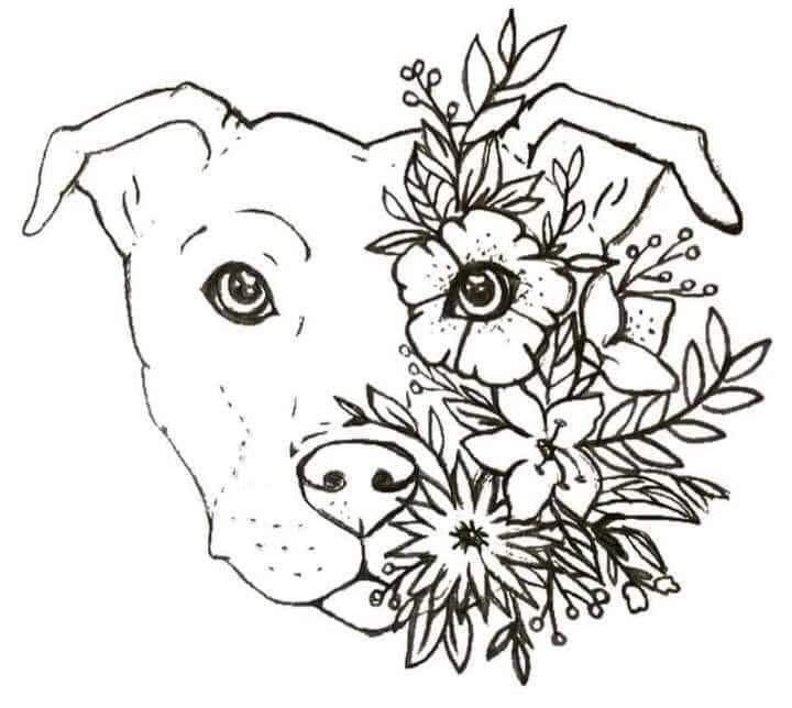 a drawing of a dog with flowers in it's mouth and the words, i love