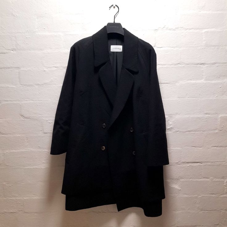 Sz 36 / Us 4-6 Excellent Condition, Bought From Sample Sale In 2018! 100% Wool Outer Layer, 100% Cupro Lining Comes With Original Hanger And Garment Bag Model Is 5’1” For Reference #Songforthemutepoem #Avantgarde #Black #Coat #Jacket Yohji Yamamoto Cyberpunk Punk Goth Grunge Minimal Minimalist Chic Men’s Women’s Unisex Androgynous Comme Des Garons Jean Paul Gaultier Vivienne Westwood Ann Demeulemeester Eytys Heliot Emil Junya Watanabe Ganni Runway Sustainable Recycle Fashion Designer Tailored Black Pea Coat For Work, Ganni Runway, Recycle Fashion, Heliot Emil, Crochet Clothing, Bag Model, Minimalist Chic, Recycled Fashion, Junya Watanabe