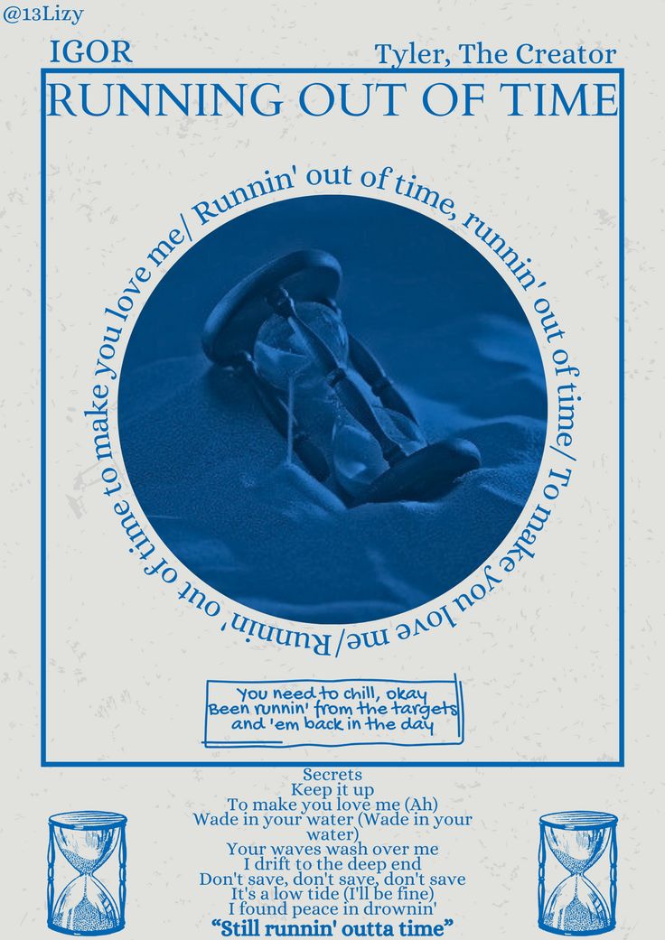 the poster for running out of time is shown with an hourglass in front of it