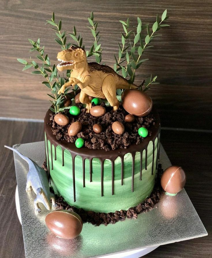 a dinosaur cake with chocolate icing and sprinkles