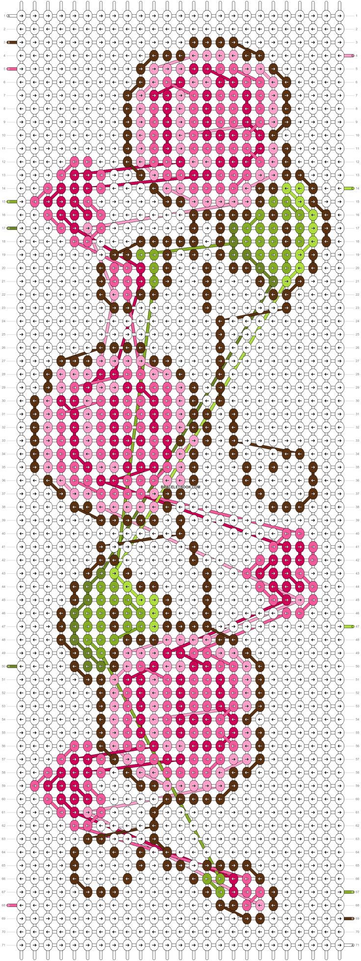 a cross stitch pattern with pink and green flowers