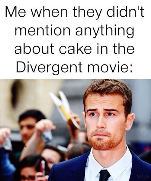 a man in a suit and tie with the caption me when they didn't mention anything about cake in the diver movie