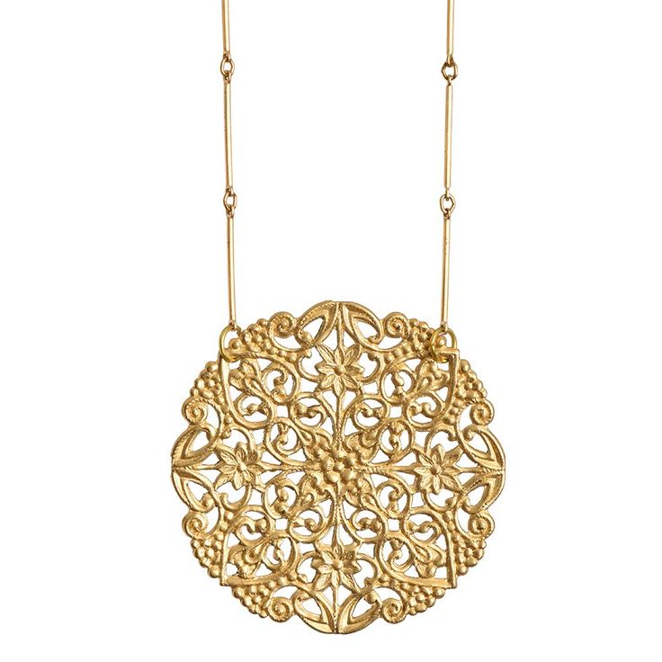 An intricately detailed pendant adds a bold but romatic touch to your look. All brass construction. Nickel and lead free. 17" [43 cm] long. Single Necklace, Day Spa, Romantic Style, Amazing Jewelry, Seattle, Night Out, Jewelry Collection, Special Occasion, Pendant Light