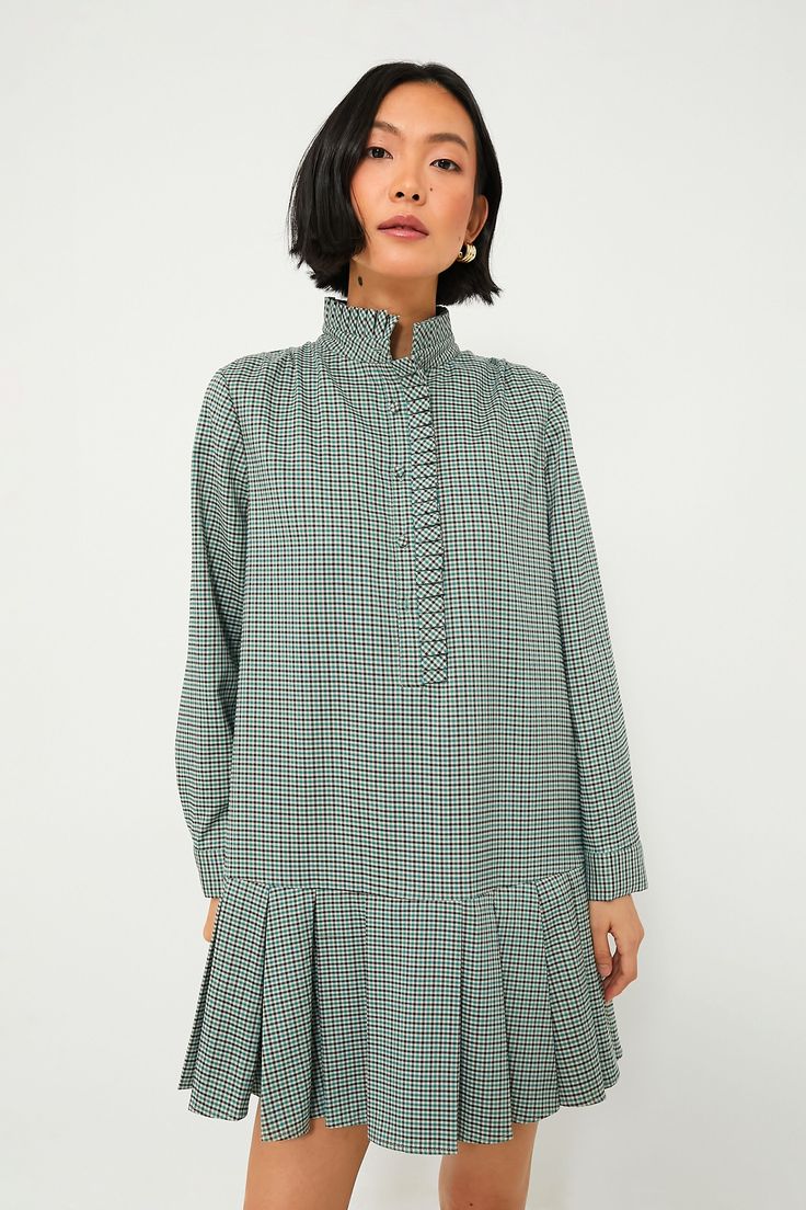 Palladian Check Tate Dress Ladies Luncheon, Pleated Shirt Dress, Classic Style Outfits, Prep Style, Dress Drawing, Ladies Dresses, Check Dress, Perfect Wardrobe, Ruffle Collar