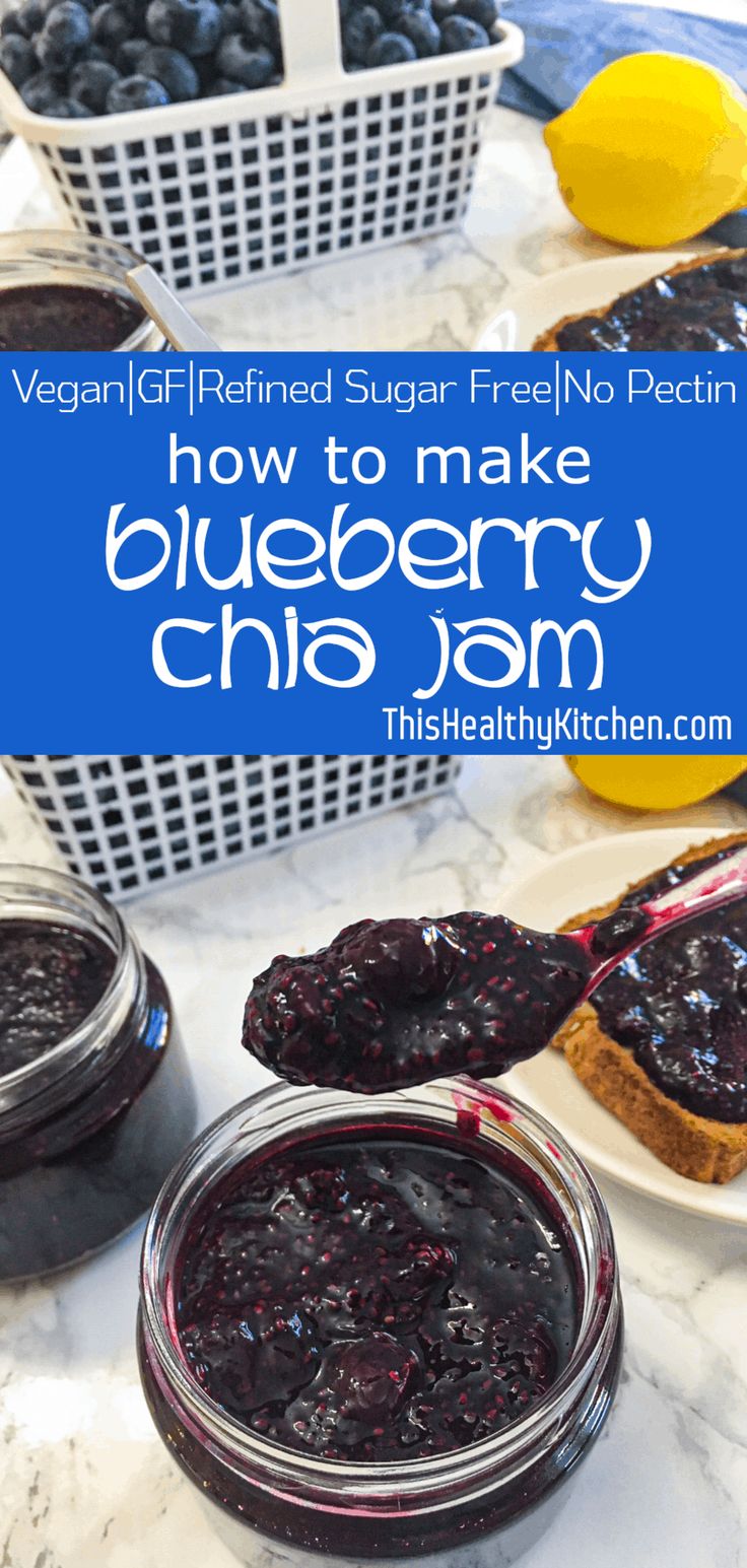 blueberry chia jam in jars on a table