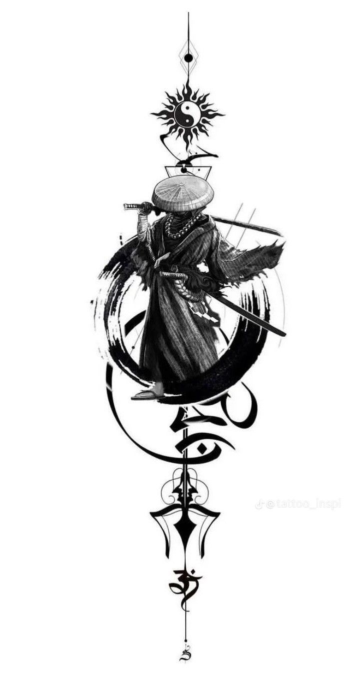 Ninja Tattoo, Japanese Warrior Tattoo, Half Sleeve Tattoos Sketches, Samurai Warrior Tattoo, Balance Tattoo, Dark Tattoos, Japanese Art Samurai, Samurai Tattoo Design, Egypt Tattoo