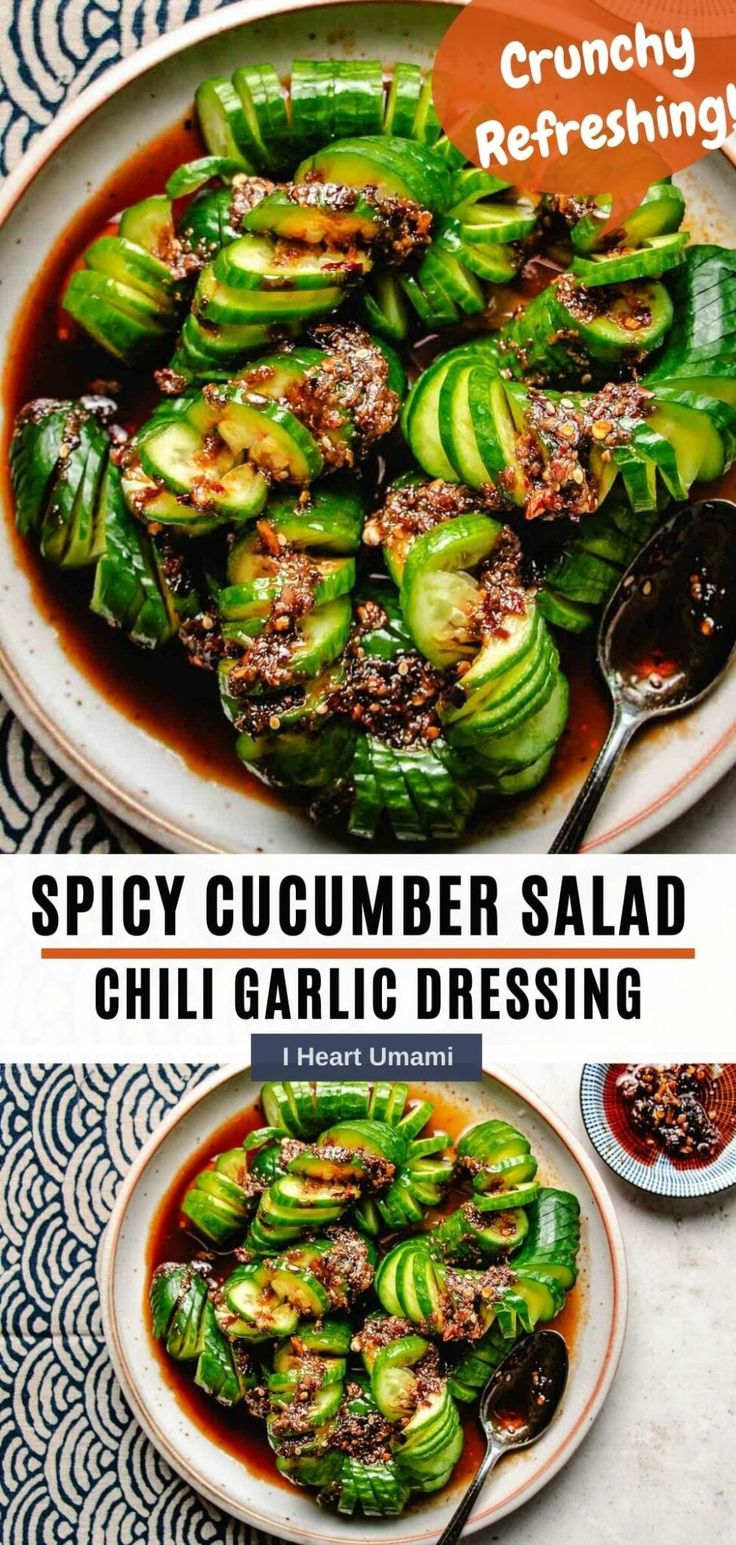 spicy cucumber salad with chili garlic dressing