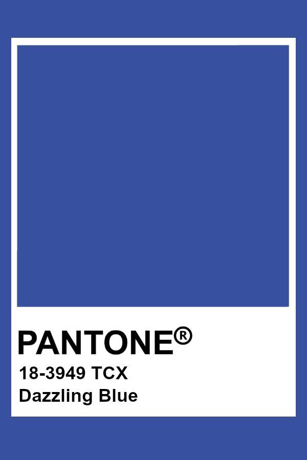 pantone's blue color is shown with the words dazzling blue in front of it