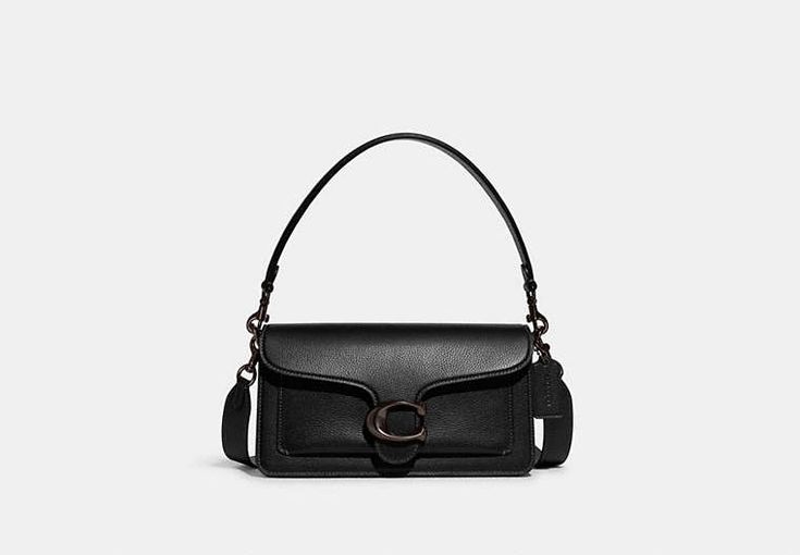 Black Coach Tabby, Coach Bags Tabby, Elegant Bags With Flap And Gunmetal Hardware, Coach Shoulder Bag With Gunmetal Hardware For Work, Coach Tabby 26, Coach Tabby, Polished Pebble, Signature Hardware, Coach Handbags