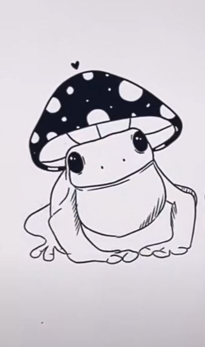 a drawing of a frog with a mushroom on its head