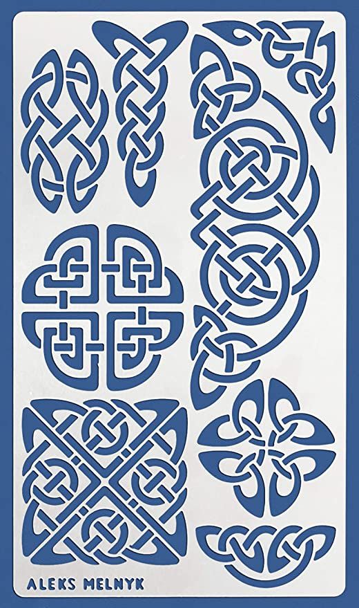 a blue and white paper with celtic designs on it