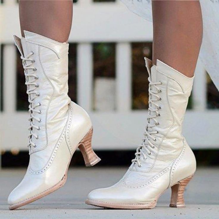 Lasaky - Winter Fashion Pointed Toe Lace-Up High Heel Knee-High Boots Steampunk Shoes, Glass Heels, Autumn Shoes Women, Mid Heel Boots, Lace Up High Heels, Martin Boots, Fall Shoes, Up Shoes, Mid Calf Boots