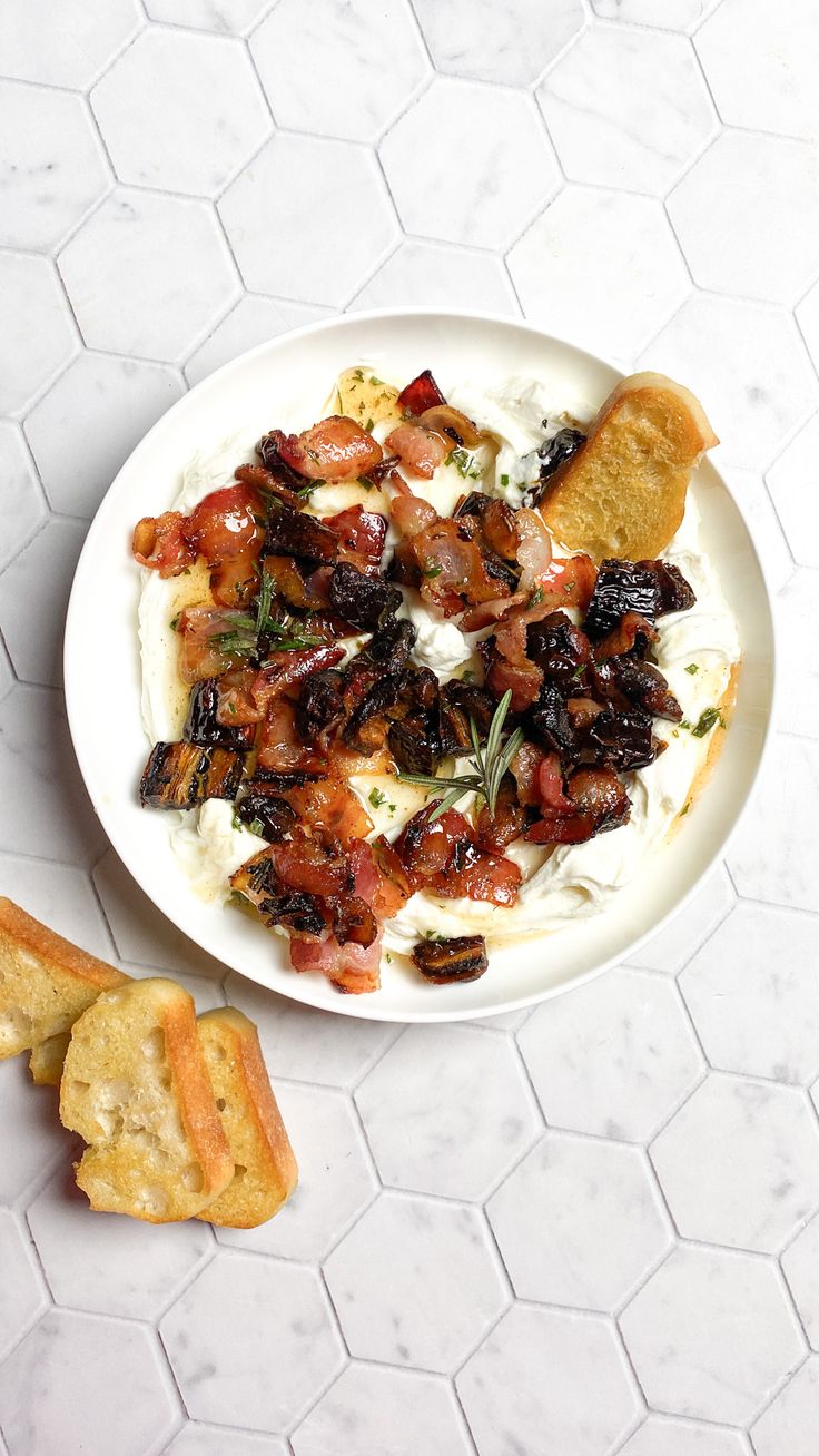 Whipped Goat Cheese with Bacon and Dates Goat Cheese Bacon And Date Dip, Date Goat Cheese Appetizer, Proscuitto Appetizers, Goat Cheese Recipes Appetizers, Date Jam, Bacon Dates, Cheese Recipes Appetizers, Whipped Goat Cheese, Goat Cheese Recipes