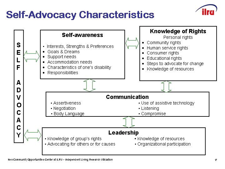 the self - advocacy chart is shown in this graphic above it's accompanying description