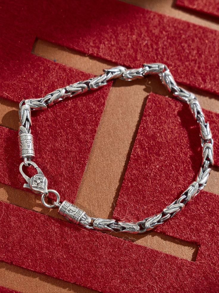 Embrace a symbol of tranquility with this pure silver bracelet, handcrafted for both women and men. Its unique peace pattern is fashioned for the trend-savvy individual, a fine jewelry gift that offers more than style; it signifies serenity. Ideal for gifting, or as your personal emblem of peace. Traditional Chain Bracelet With Sterling Silver Clasp As Gift, Spiritual Sterling Silver Bracelets With Silver Clasp, Symbolic Bracelet With Sterling Silver Clasp For Gift, Traditional Silver Chain Bracelets Gift, Traditional Bracelets With Sterling Silver Clasp For Gift, Traditional Bracelets With Sterling Silver Clasp As A Gift, Traditional Sterling Silver Clasp Bracelet For Gift, Spiritual Chain Bracelet With Sterling Silver Clasp, Spiritual Bracelet With Oxidized Finish As Gift