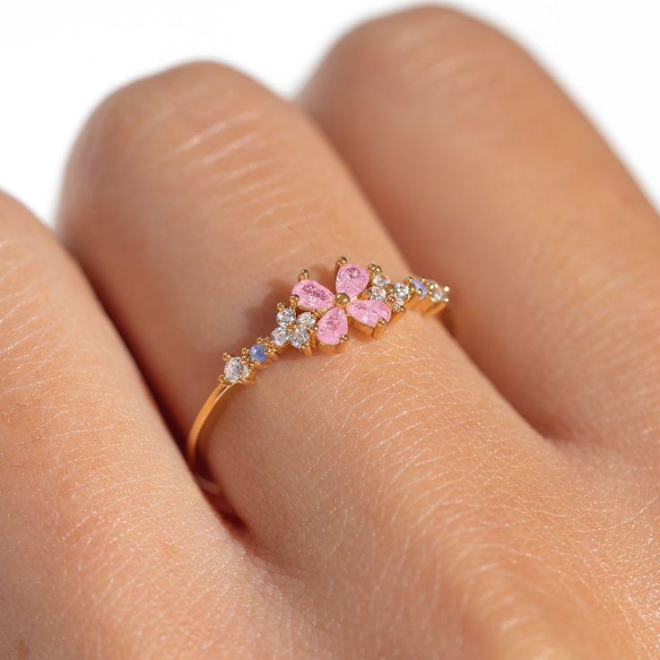 This ring is for everyone, but especially for all of our girly twirly pops! Our Bravissimo Ring adds the perfect amount of pink and sparkle to your stack! Girly Rings Cute, Girly Stuff Aesthetic, Cute Jewelry Aesthetic, Pink Stuff Girly, Preppy Rings, Kawaii Rings, Bead Flower Ring, Girly Wishlist, Light Pink Jewelry