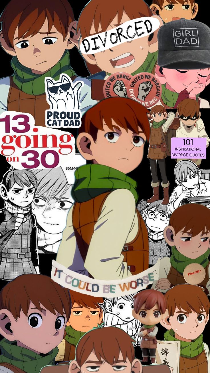 an anime character collage with many different avatars and words on the side of it