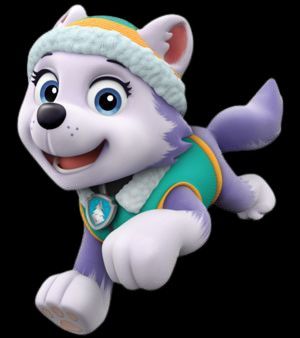 a toy husky dog wearing a hat and scarf is flying through the air with its mouth open