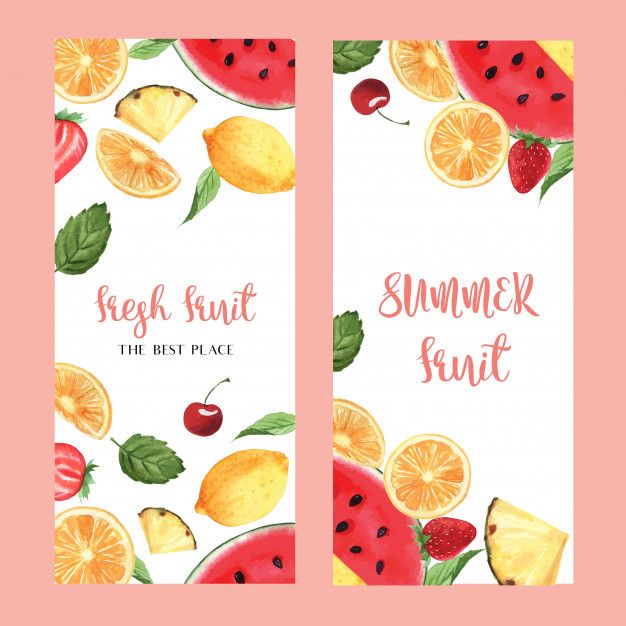 two banners with watermelon and lemon slices