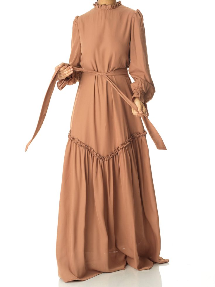 Soft Mocha Heart of Marigold long sleeve maxi dress Kabayare Types Of Gowns, Party Wear Gowns, Chic Cocktail Dress, Xxxl Dress, Bandana Top, Dream Dresses, Bohemian Maxi Dress, Church Dresses, Ladies Gown