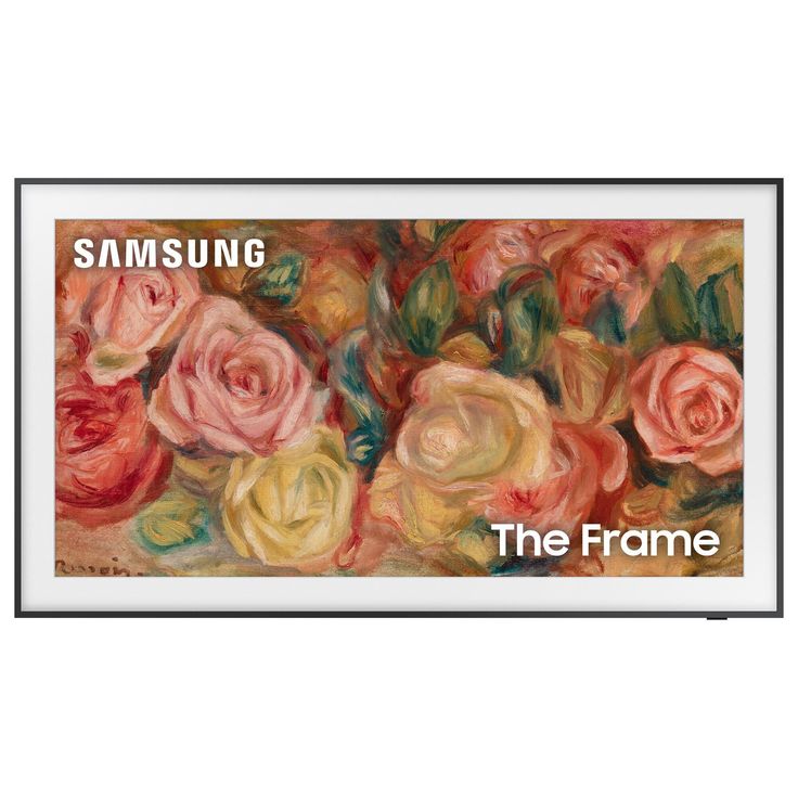 a painting with roses on it and the words samsung written in white letters above it