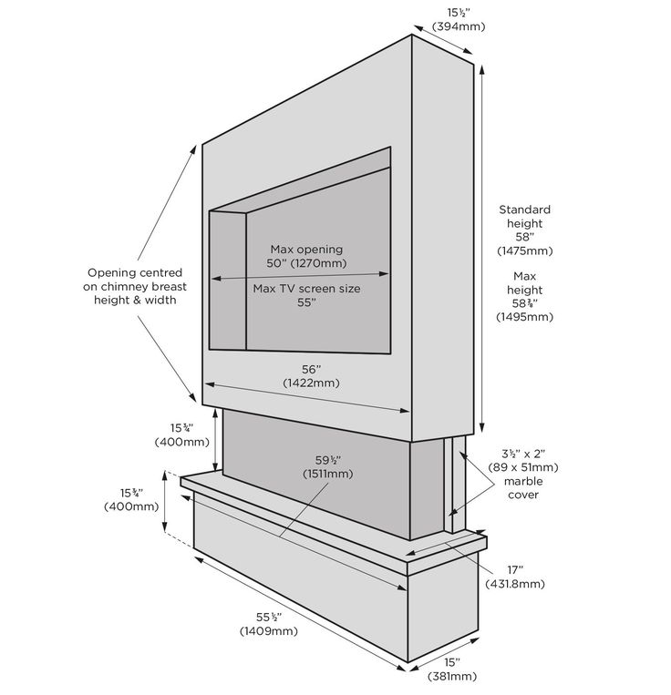 an image of a tv with measurements for the back and side panels, including two different angles