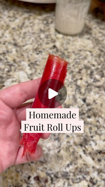 someone is holding a piece of fruit in their hand with the words homemade fruit roll ups