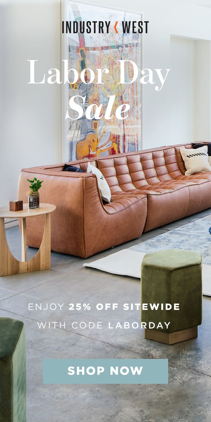 a living room filled with furniture and decor in the labor day sale sign up page