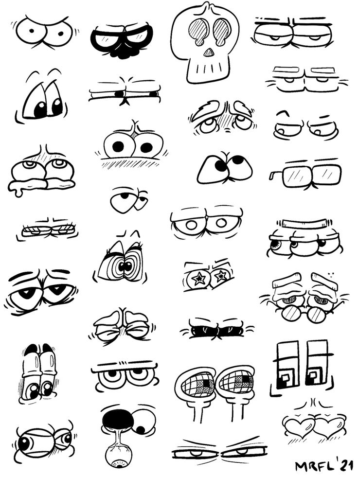 cartoon faces drawn in black and white