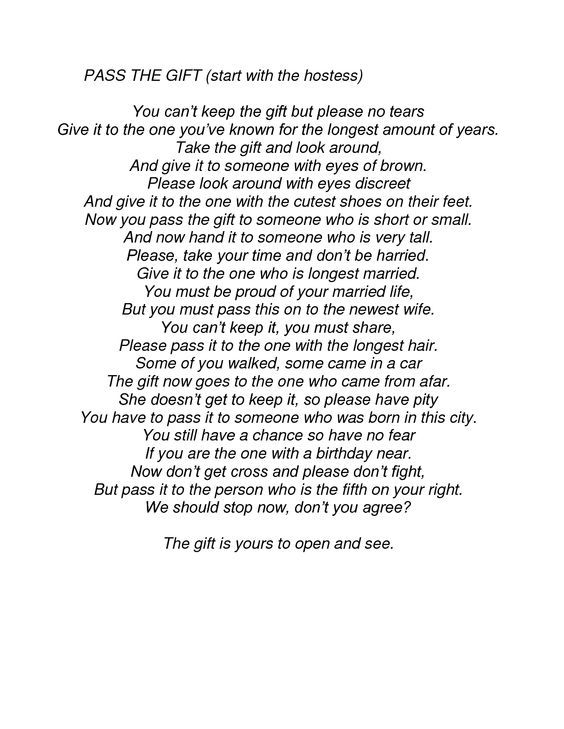 a poem written in black and white with the words'pass the gift'on it