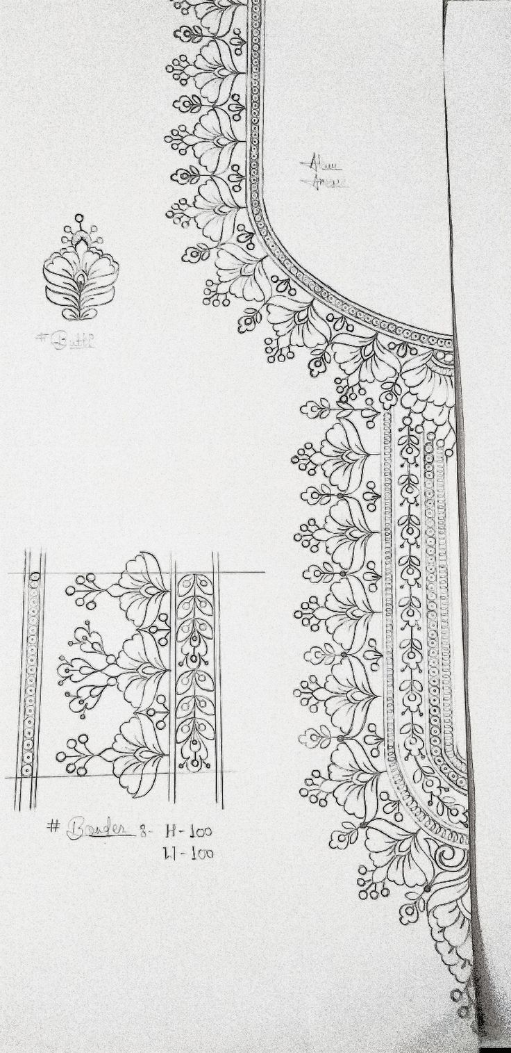 the design for an embroidered dress is shown in black and white